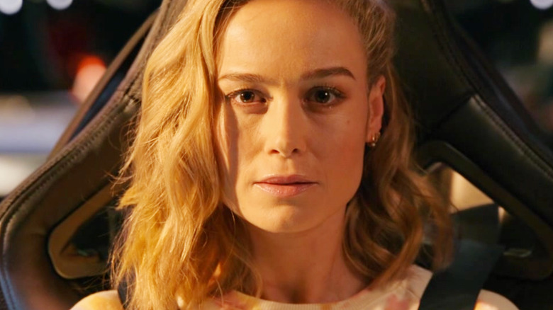 Brie Larson is strapped in a spaceship as Captain Marvel in The Marvels