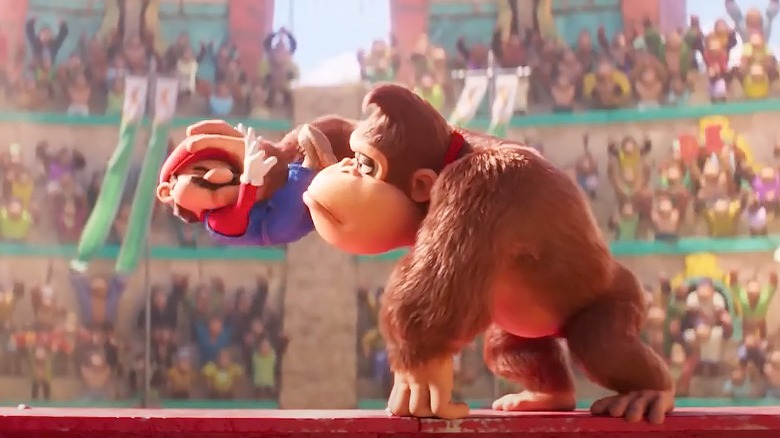 Donkey Kong fighting Mario in Mario Bros Movie