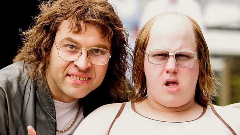 David Walliams and Matt Lucas as Lou and Andy sitting together in Little Britain