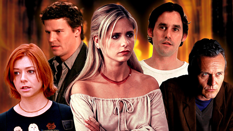 Sarah Michelle Gellar, Anthony Stewart Head, David Boreanaz, Nicholas Brendan, and Alyson Hannigan in Buffy the Vampire Slayer