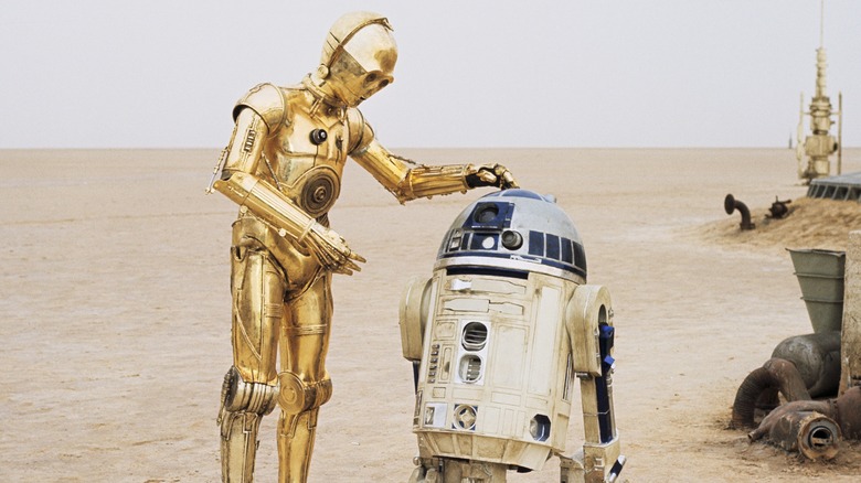 C-3PO and R2-D2 in Star Wars: A New Hope