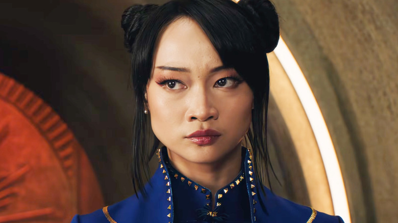 Callina Liang as Chun Li wearing a tight-faced expression in Street Fighter (2026)
