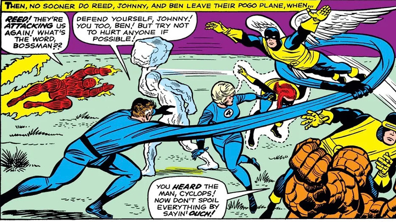 Fantastic Four fighting the X-Men in Marvel Comics
