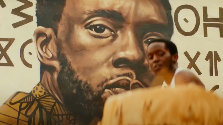 A mural of T'Challa in Black Panther: Wakanda Forever