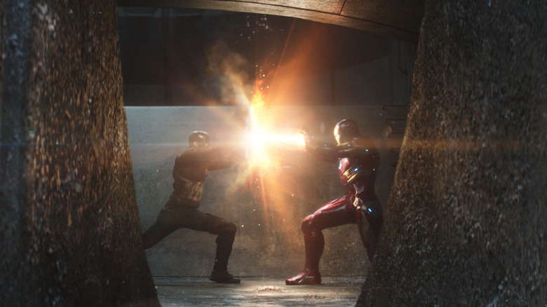 Steve Rogers and Tony Stark fight in Captain America: Civil War