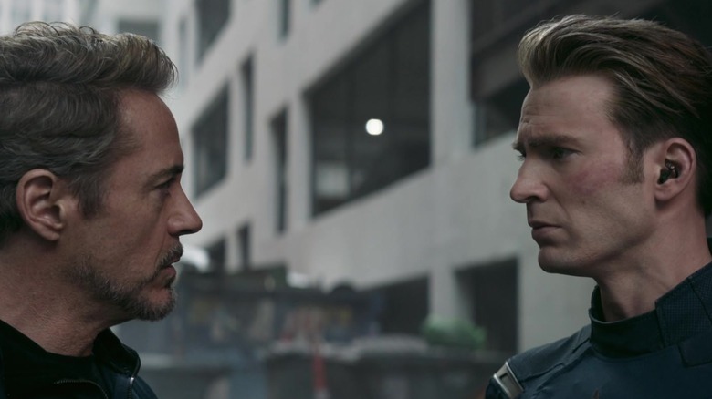 Tony Stark and Steve Rogers prepare to travel back in time in Avengers: Endgame