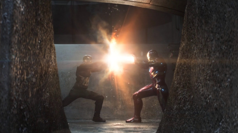 Captain America and Tony Stark fighting in "Captain America: Civil War"