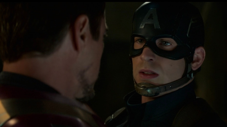 Tony Stark staring at Steve Rogers after watching the security tape in Captain America: Civil War
