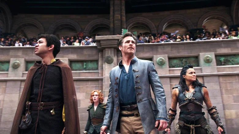 Justice Smith, Chris Pine, and Michelle Rodriguez in Dungeons & Dragons: Honor Among Thieves