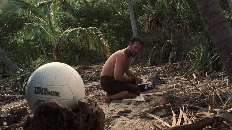Chuck Noland looking at Wilson in Cast Away