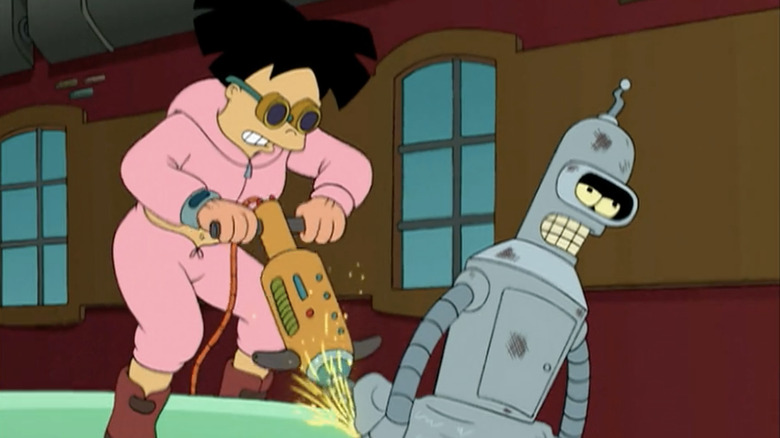Futurama Amy using jackhammer on Bender