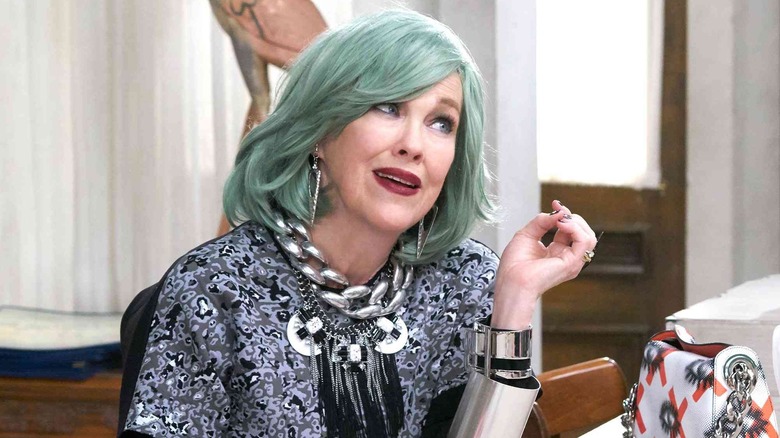 Moira wearing a wig on Schitt's Creek