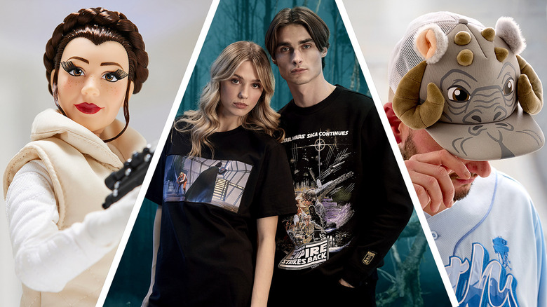 Empire Strikes Back 45th anniversary Princess Leia in Hoth gear doll, movie art shirts, and tauntaun hat