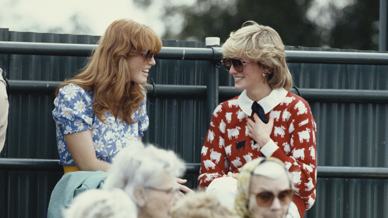 Diana, Princess of Wales and Sarah Ferguson attend a polo match at Smith's Lawn, Guards Polo Club, Windsor
