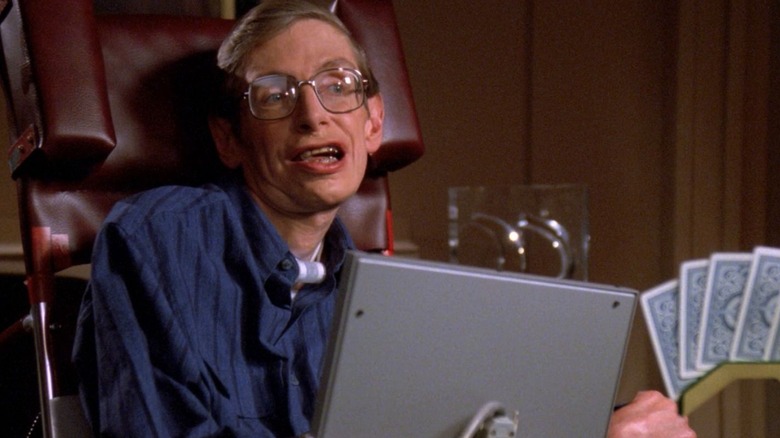 Stephen Hawking smiles while playing poker in Star Trek: The Next Generation