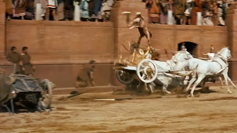 Stuntman Joe Canutt going over the chariot in Ben-Hur