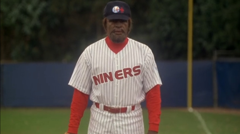 Michael Dorn as Worf wearing a baseball uniform in Star Trek: Deep Space Nine