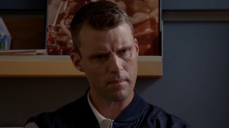 Jesse Spencer as Matt Casey looking concerned in his office on Chicago Fire