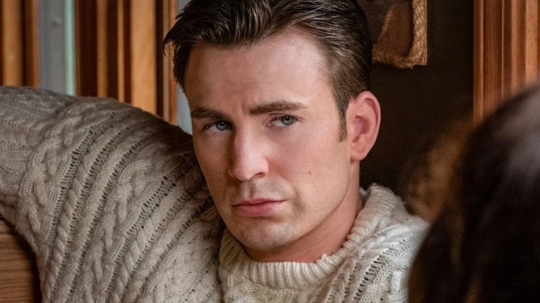 Chris Evans looks smug in a cable knit sweater as Hugh Ransom Drysdale in Knives Out