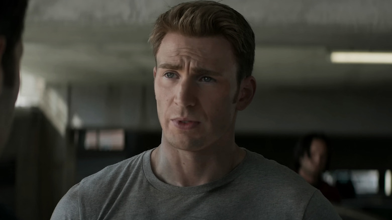 Chris Evans Steve Rogers stands in a parking garage in Captain America Civil War