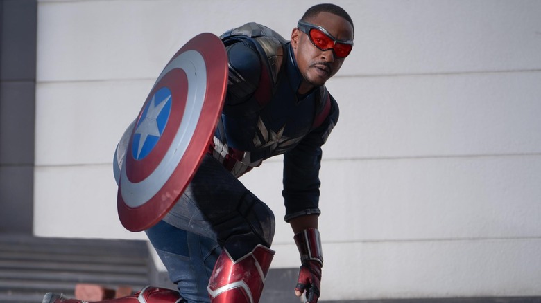 Sam Wilson carrying his shield in Captain America: Brave New World