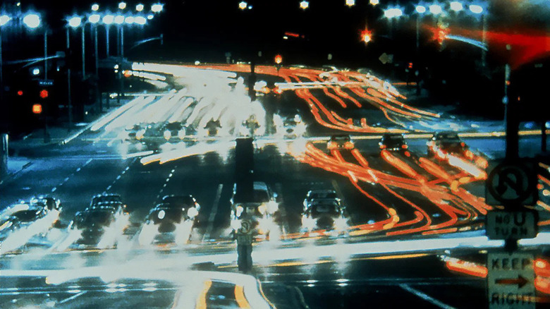 A blurred shot of traffic from Koyaanisqatsi
