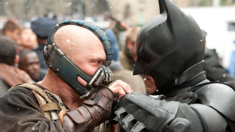 The Batman fights Bane in The Dark Knight Rises