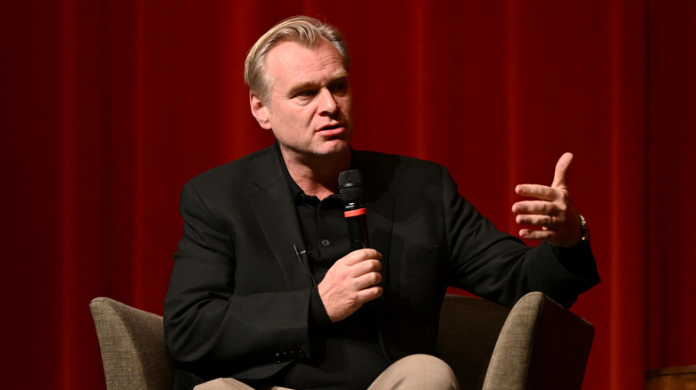 Christopher Nolan speaks onstage during a Gladiator II conversation with director Ridley Scott