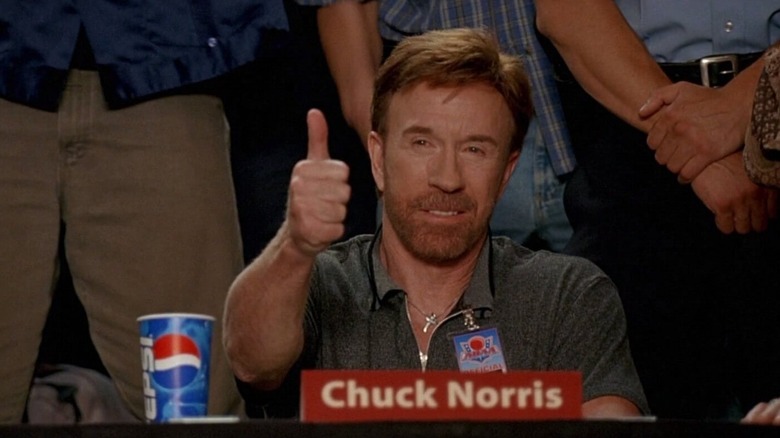 Chuck Norris gives a thumbs-up in Dodgeball