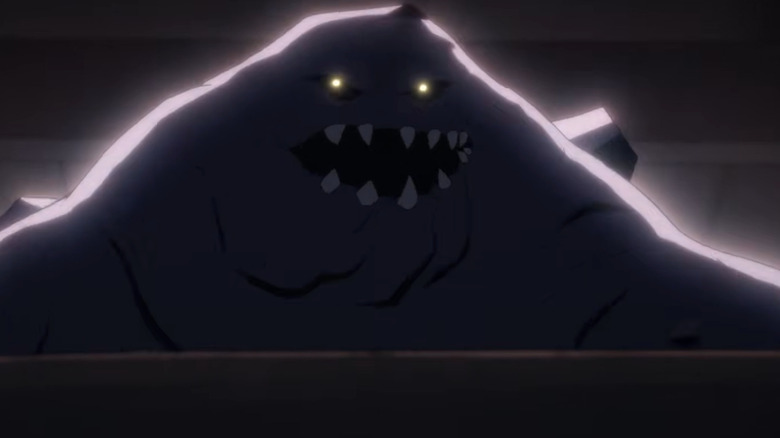 Clayface peeking over the couch in Creature Commandos Season 1