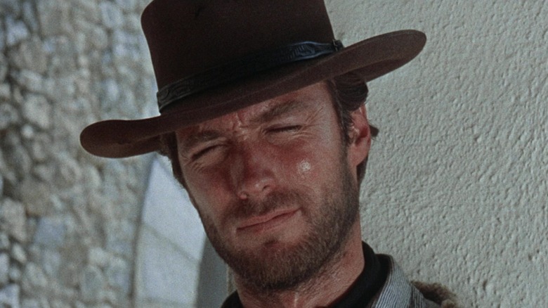 Clint Eastwood squints as Joe in A Fistful of Dollars