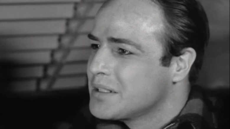 Marlon Brando's Terry Malloy is seen in closeup in On the Waterfront