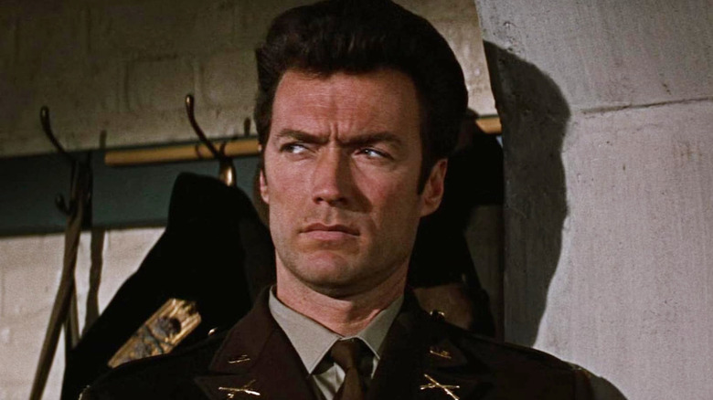 Clint Eastwood as Lieutenant Morris Schaffer looking stern in Where Eagles Dare