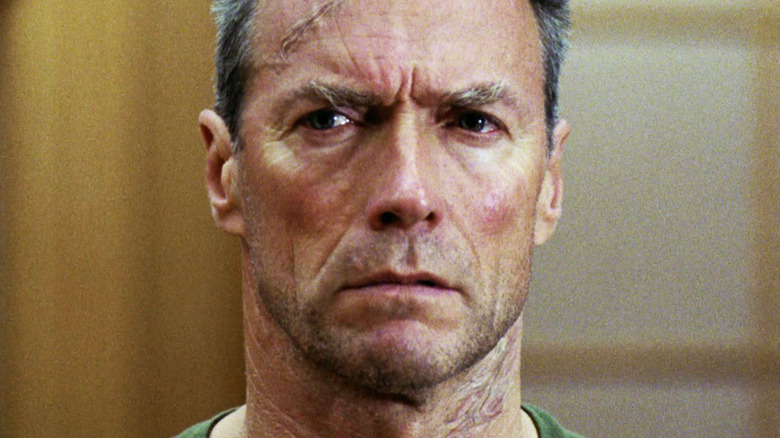 Clint Eastwood's Thomas Highway is seen in closeup in Heartbreak Ridge