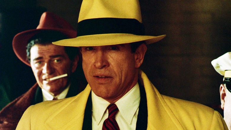 Warren Beatty's Dick Tracy is seen in closeup in Dick Tracy