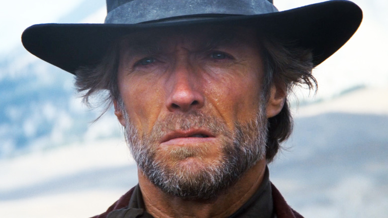 Clint Eastwood's Preacher is seen in closeup in Pale Rider
