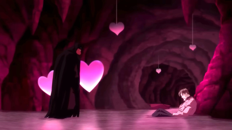 Batman: The Dark Knight Returns - Batman and Joker in tunnel of love, Batman standing and Joker sitting, after their last fight