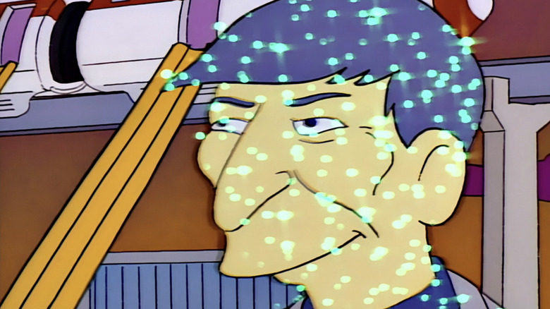 Leonard Nimoy is seen as himself standing in front of a monorail in The Simpsons
