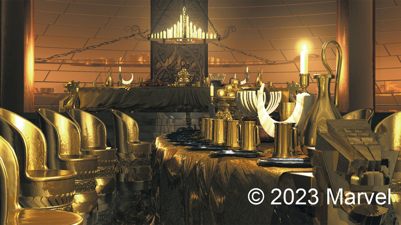 Odin's banquet hall concept art from The Art of Thor book