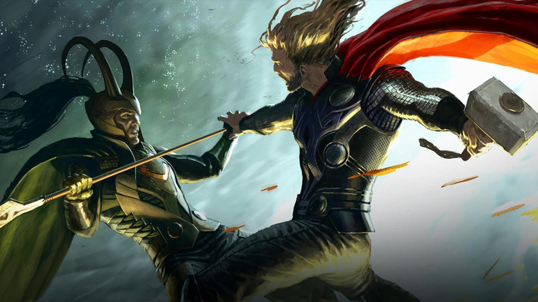 Marvel's The Art of Thor Book Cover with Thor and Loki fighting