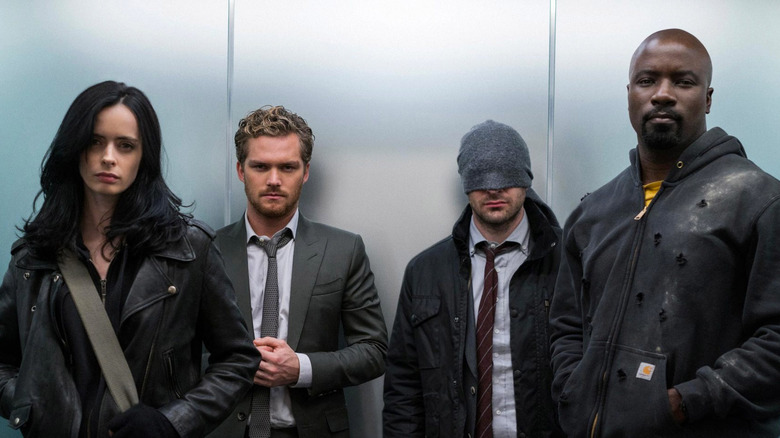 Krysten Ritter, Finn Jones, Charlie Cox and Mike Colter in The Defenders