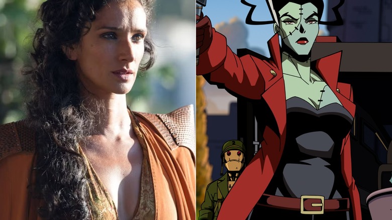 Indira Varma as Ellaria in Game of Thrones and The Bride in Creature Commandos