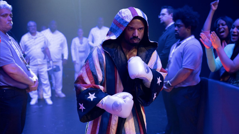 Creed III adonis wearing patriotic robe
