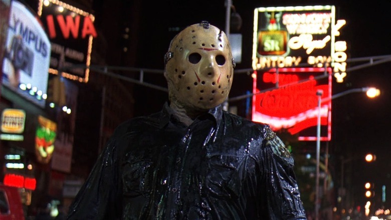 Jason Voorhees stands in Times Square