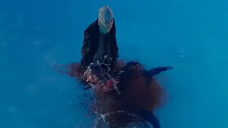 masked killer in pool bloody body
