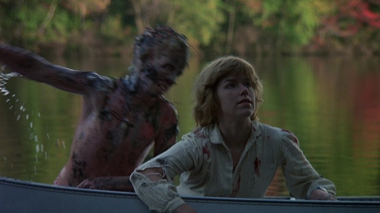 Jason jumping out of Camp Crystal Lake to attack Alice at the end of Friday the 13th (1980)