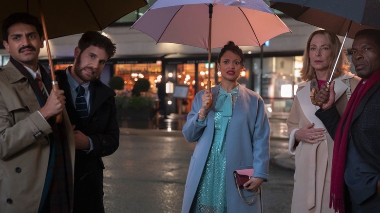 Karan Soni, Ben Platt, Cynthia Addai-Robinson, Allison Janney, and Isaac de Bankolé in The People We Hate at the Wedding