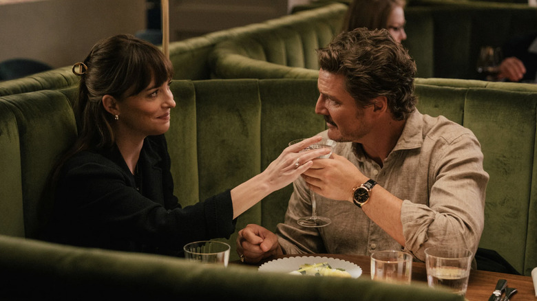 Dakota Johnson's Lucy Mason having dinner with Pedro Pascal as Harry Castillo in a restaurant in Materialists