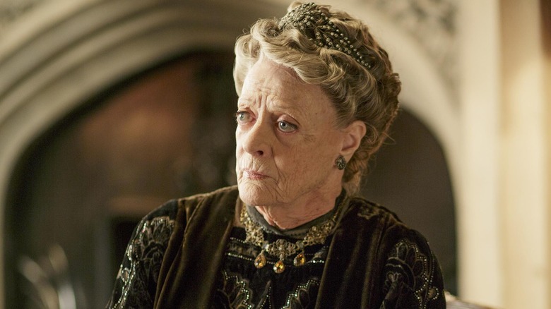 Dame Maggie Smith looking solemn in Downton Abbey 