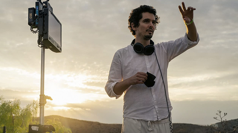 Damien Chazelle on the set of Babylon